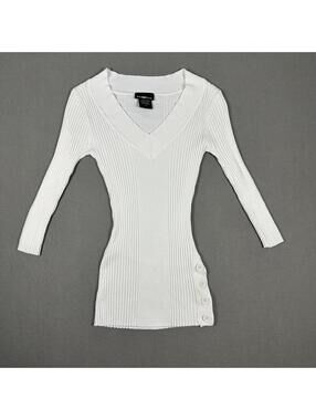 Women’s Long Sleeve Cream/White Knit V Neck Y2K